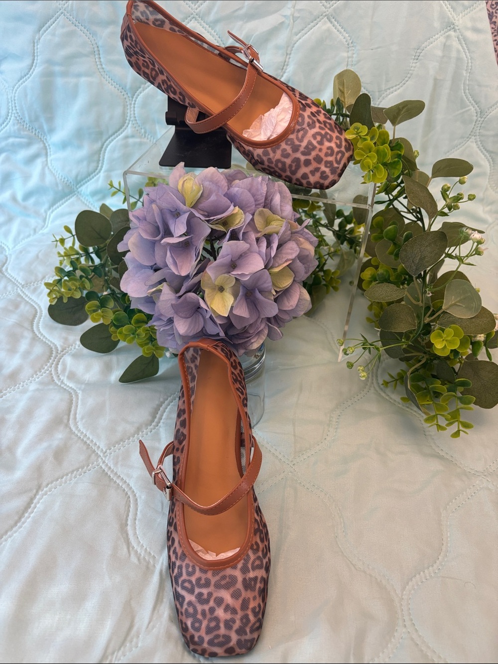 Leopard Print Mary Jane Ballet Flats in Brown